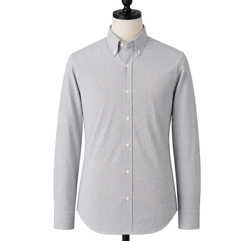 Uniqlo Mens S Slim Fit Micro Check Shirt Gray White Button Down Casual NWT